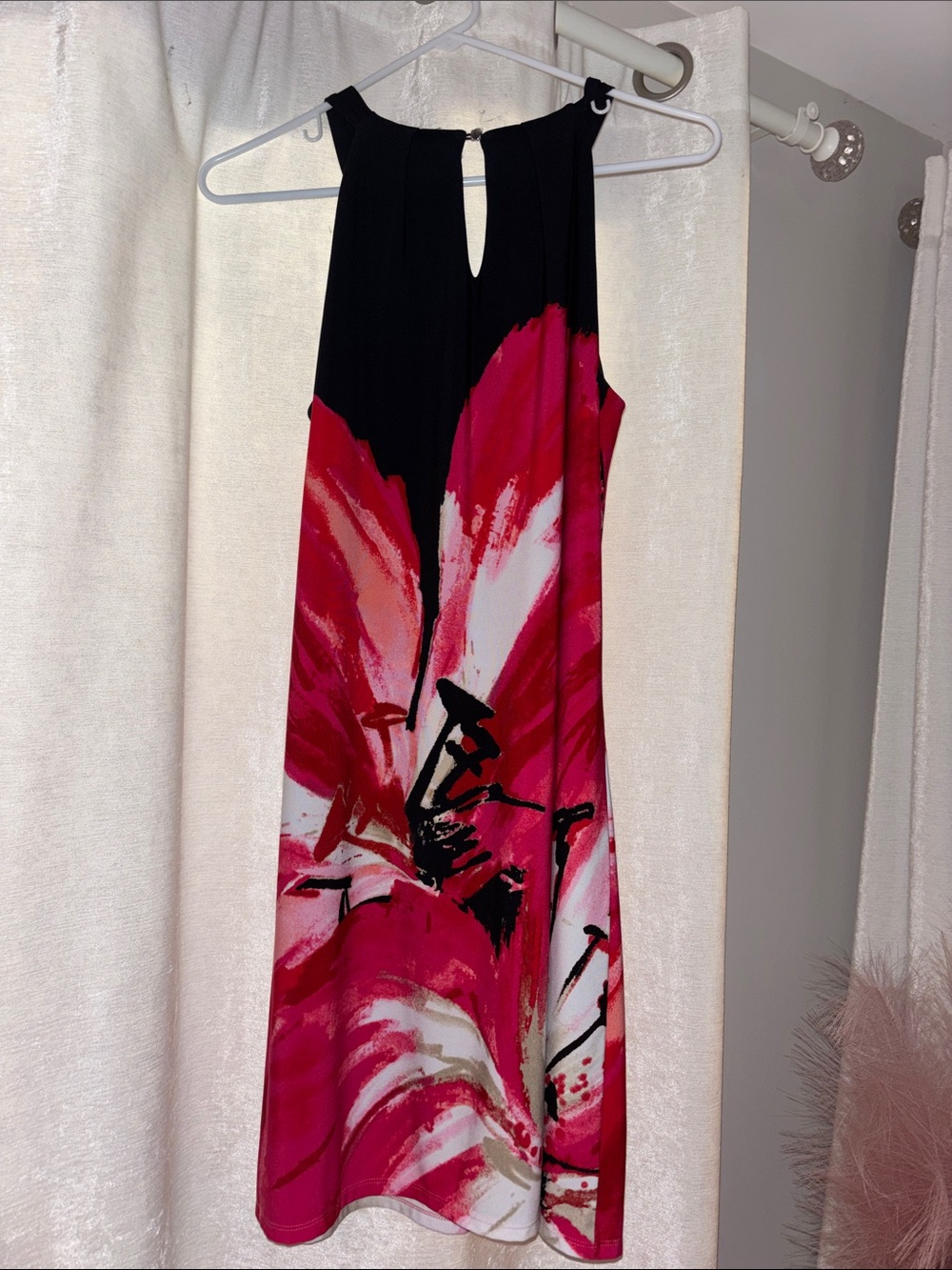 White House Black Market Black and Red Floral-Print Midi Dress